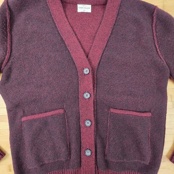 SIMON MILLER Sweater Cardigan M/L Red Vintage Style Wool Knit Pockets Reverse - Picture 4 of 5